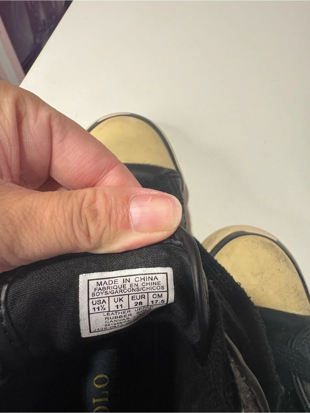 Polo by Ralph Lauren Black Leather Kids High-Top Boots with Cream Toe Caps